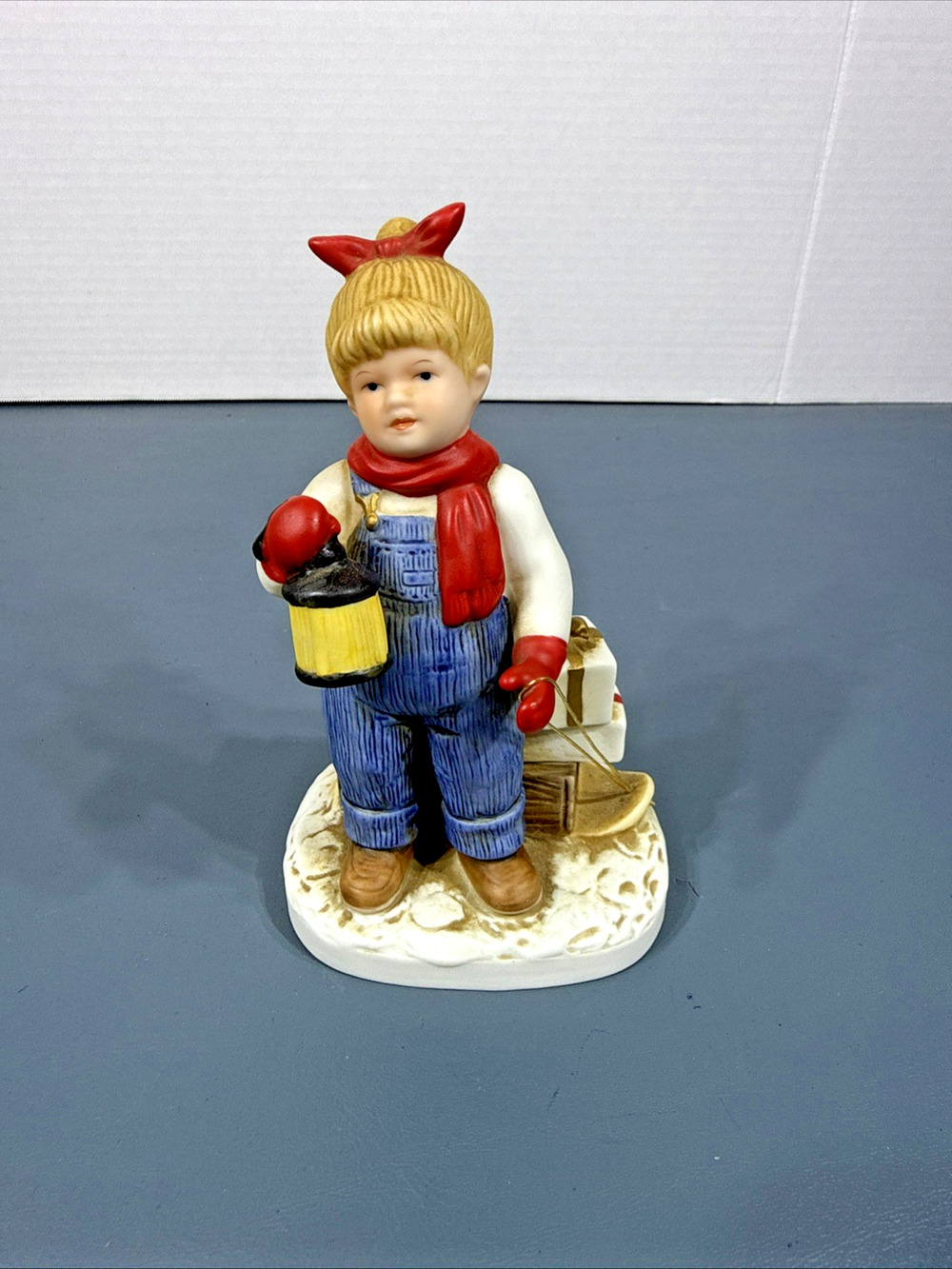 Vintage 1985 “ Denim Days” “ Holiday Sleds” Debbie Figurine By Homco